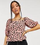 New Look Petite Square Neck Top In Pink Spot