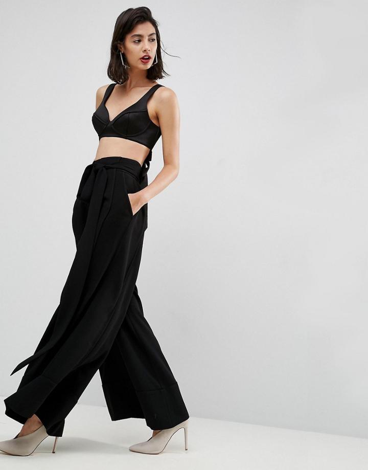 Asos Premium Wide Leg Pants With Crossover Detail - Black