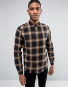 Asos Regular Fit Check Shirt In Brown - Brown