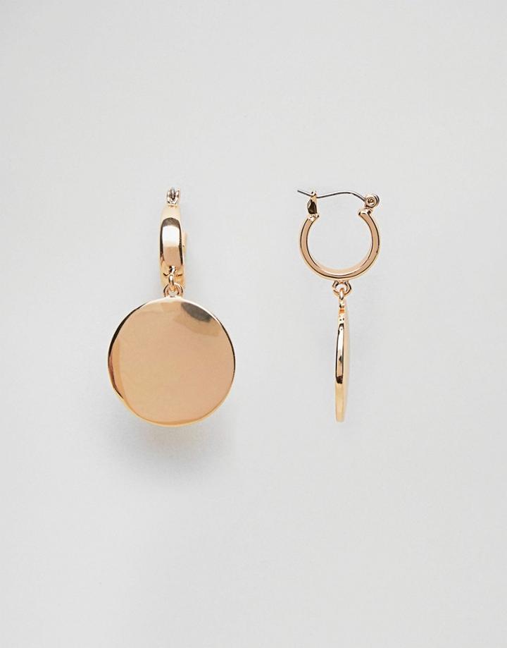 Asos Minimal Disc Hoop Earrings - Gold