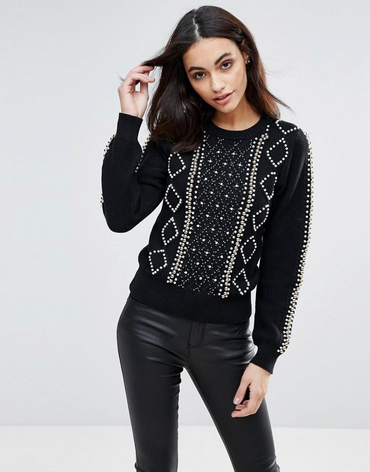 Jovonna Patterned Sweater - Black