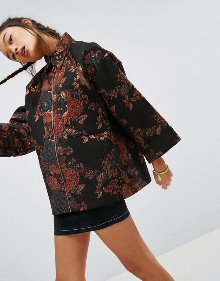 Asos Kimono Jacket In Jacquard - Multi
