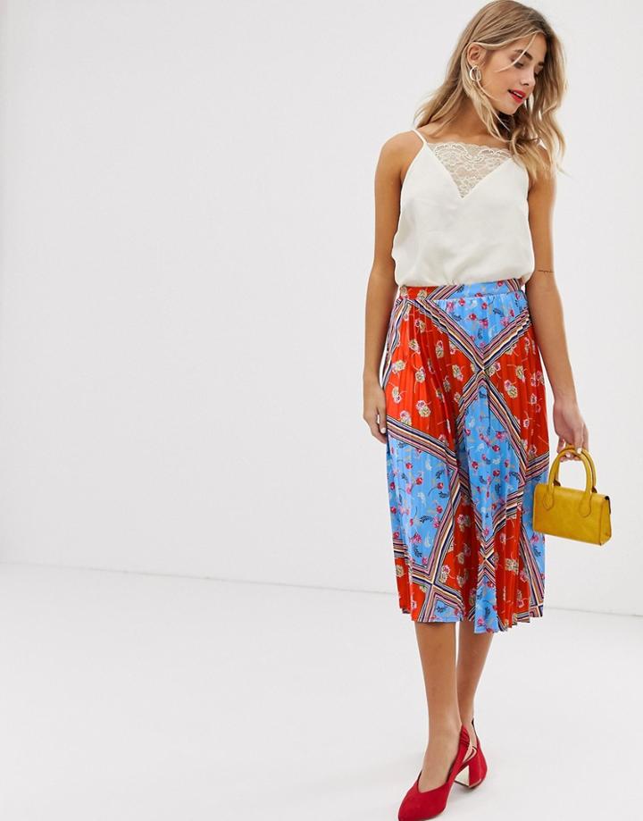 Liquorish Pleated Skirt In Mixed Floral-multi