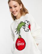 Asos Design Christmas Sweater With Grinch Design-white