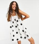 Asos Design Petite Trapeze Mini Sundress In Oversized Mono Spot Print-multi