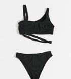 Wolf & Whistle Fuller Bust Exclusive Asymmetric Cut Out Bikini Top In Black