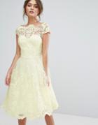 Chi Chi London Premium Lace Midi Prom Dress With Bardot Neck - Yellow