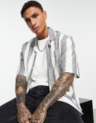 Topman Oversized Stripe Shirt In White And Gray-multi