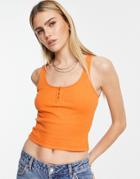 Asos Design Button Front Tank Top In Rust-brown