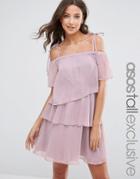 Asos Tall Off Shoulder Mini Dress In Chiffon - Lilac