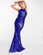 Goddiva Sequin Halter Neck Maxi Dress In Blue-blues