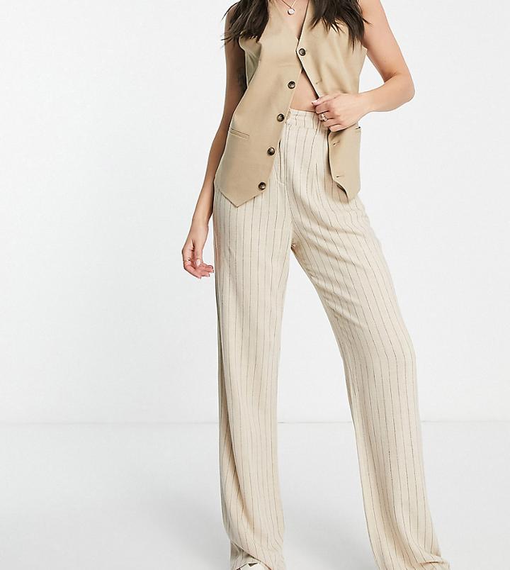Asos Design Tall Oversized Wide Leg Pants In Neutral Stripe Linen-multi
