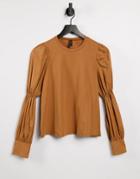 Y.a.s Sweatshirt With Shirred Sleeves And Cuff Details In Camel-orange