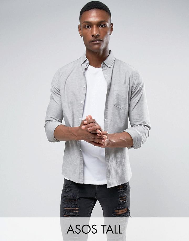 Asos Tall Skinny Casual Oxford Shirt In Olive - Green