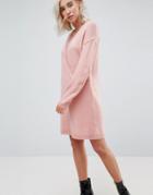 Asos Chunky Knitted Dress With Wrap Detail-pink