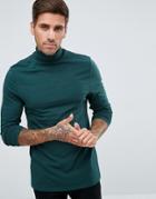 Asos Muscle Fit Long Sleeve Roll Neck T-shirt - Green
