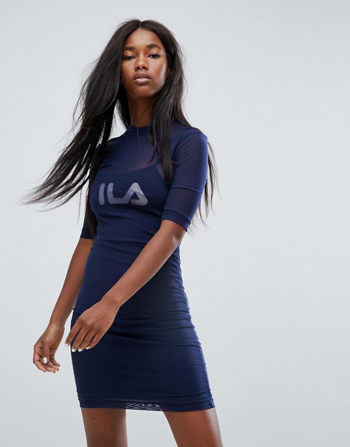 Fila Double Layer Mesh Mini Dress - Navy