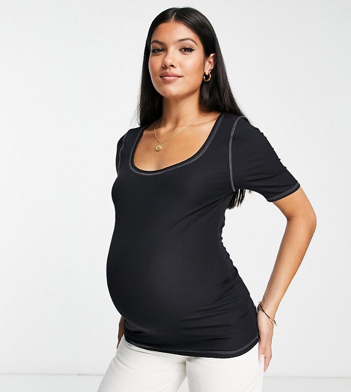 Topshop Maternity Premium Basic Contrast Scoop Neck Tee In Black