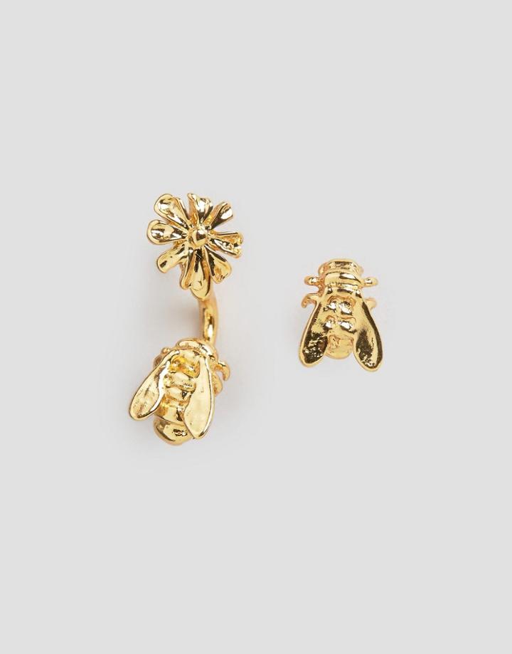 Bill Skinner Floral & Bee Through & Through Earrings - Gold
