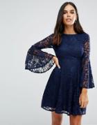 Jessica Wright Long Sleeve Lace Skater Dress - Navy