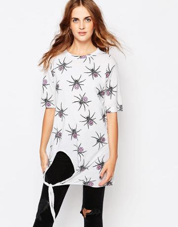 Worn By Halloween Spider Oversized Top - White