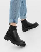 Stradivarius Flat Ankle Boots With Contrast Rubber Sole In Black