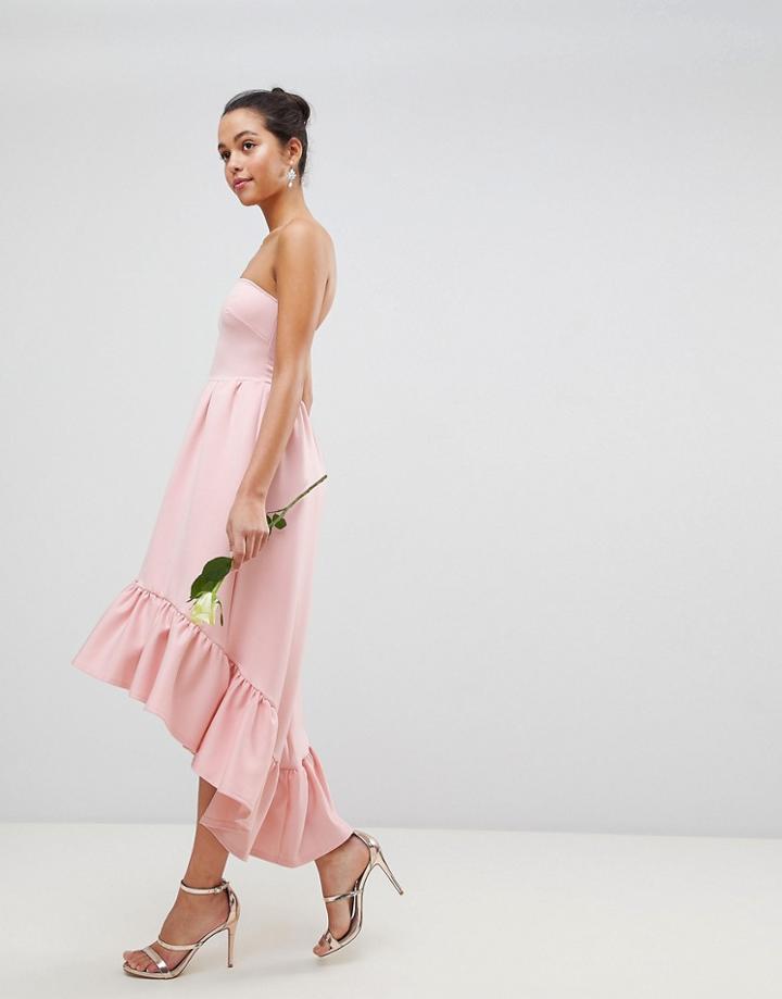 Club L Bandeau Drop Hem Frill Maxi Dress - Pink
