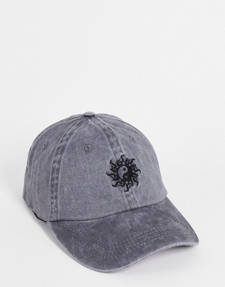 Asos Design Soft Baseball Cap In Washed Black With Embroidery