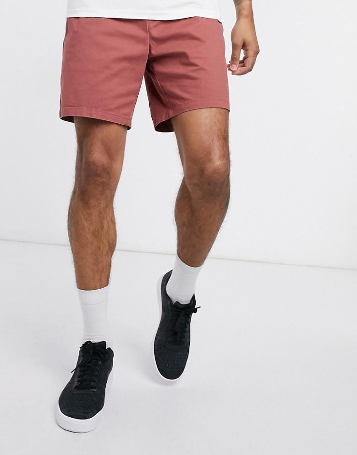 Asos Design Oversized Slim Chino Shorts With Elastic Waist In Washed Red
