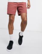 Asos Design Oversized Slim Chino Shorts With Elastic Waist In Washed Red