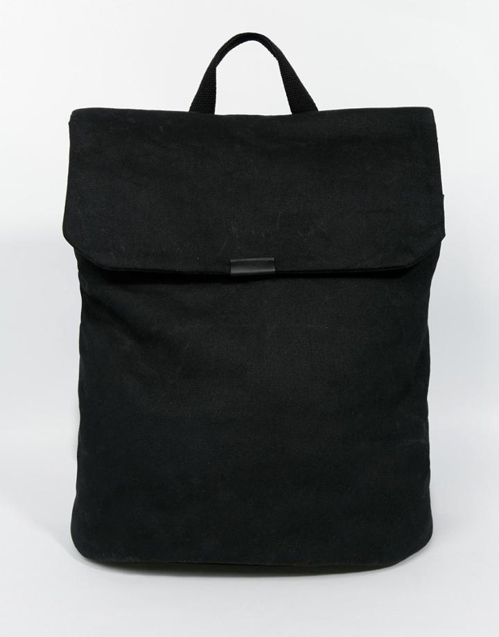 Asos Backpack In Black Washed Canvas - Black