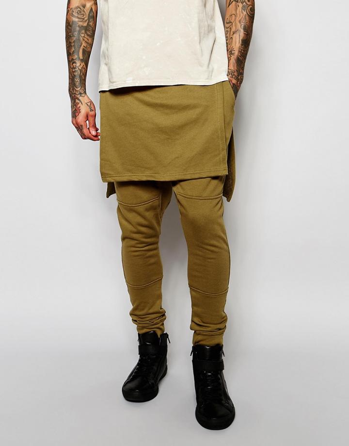 Underated Skinny Joggers With Layering - Khaki