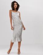 River Island Sequin Skirt In Silver