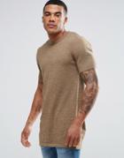 Asos Longline Knitted T-shirt In Tan Twist - Brown