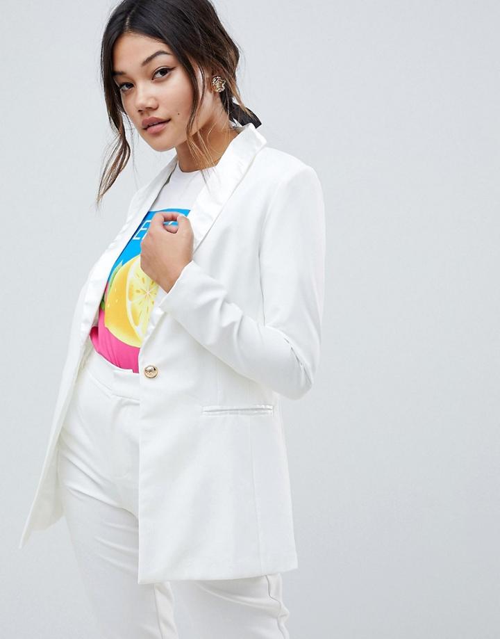 Amy Lynn Tailored Blazer With Satin Lepel - Cream