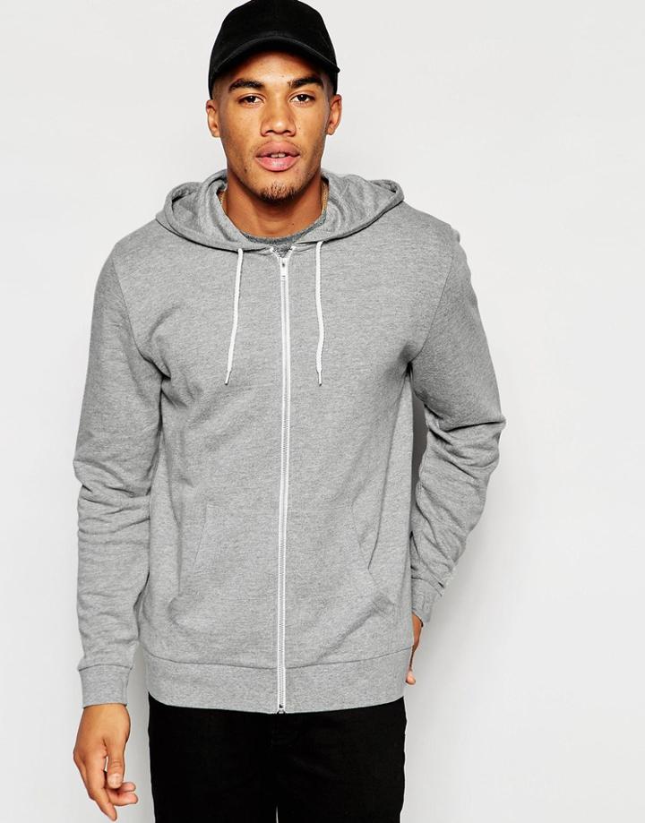 Asos Zip Up Hoodie In Gray - Gray Marl