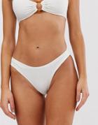 Monki Bubble Rib Buckle Detail Bikini Bottoms In Off White - White