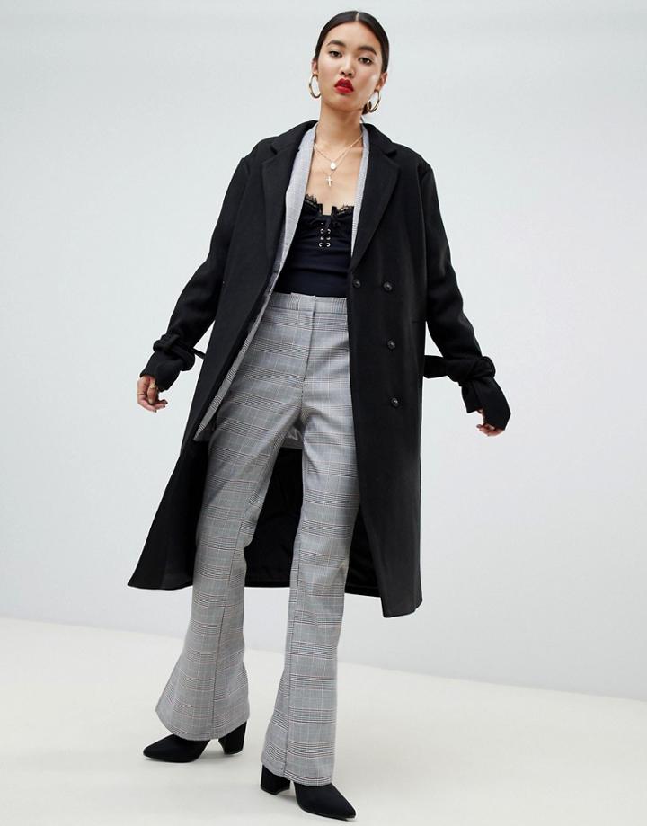 Na-kd Tie Sleeve Tailored Coat In Black - Black