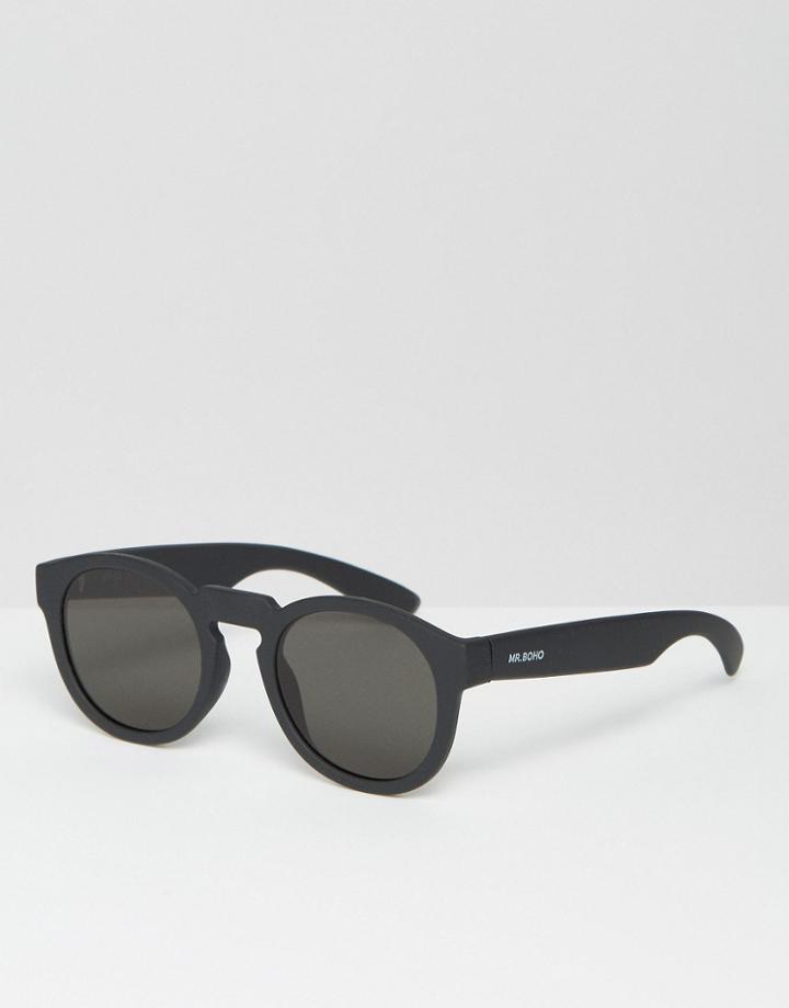 Mr. Boho Sunglasses Noord With Flat Lenses Made In Italy - Black
