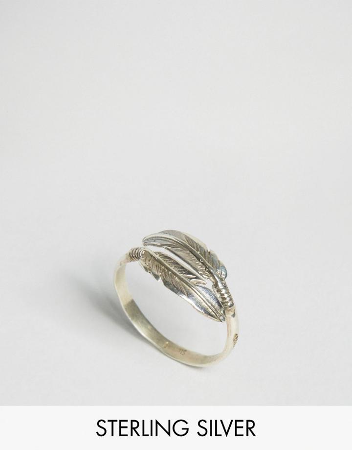 Reclaimed Vintage Sterling Silver Feather Ring - Silver