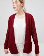 Bellfield Plaited Neck Cardigan - Red