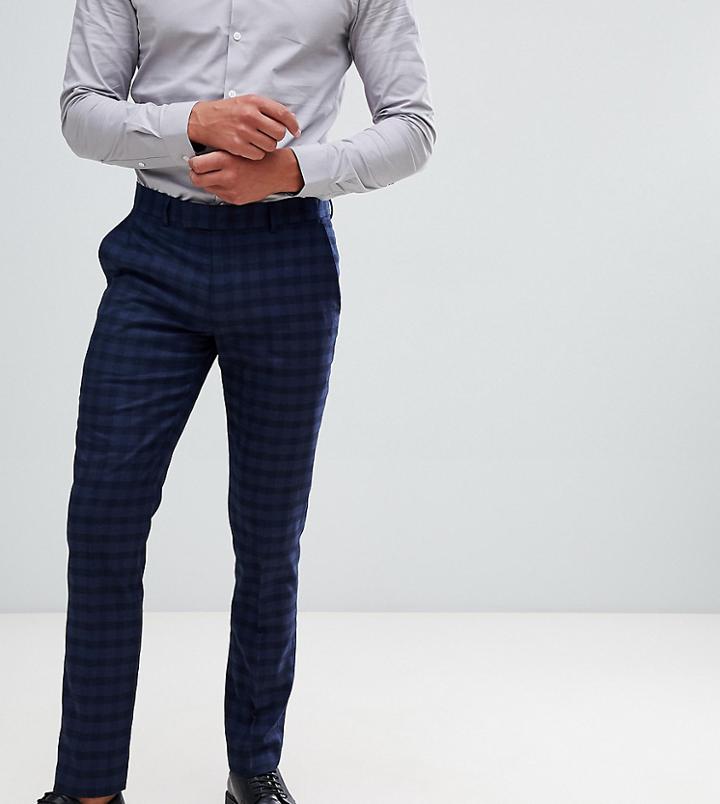 Farah Hurstleigh Skinny Fit Check Suit Pants In Navy - Navy