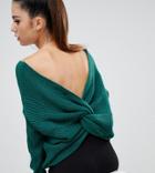 Parallel Lines Twist Back Slouchy Sweater - Green