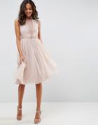 Asos Lace Tulle Cap Sleeve Midi Dress - Pink
