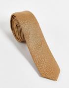Asos Design Recycled Slim Satin Tie With Geo Design In Stone-neutral