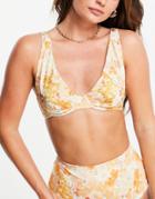 Asos Design Underwired Plunge Bikini Top In Retro Floral Print-multi