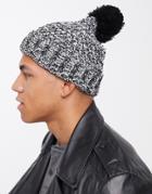 Asos Design Bobble Beanie In Chunky Knit In White And Black Twist-multi