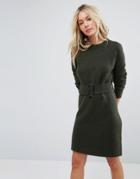 Asos Knitted Mini Dress With Belt - Green