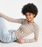 Asos Design Tall Fitted Top With Long Sleeve In Brown And White Stripe