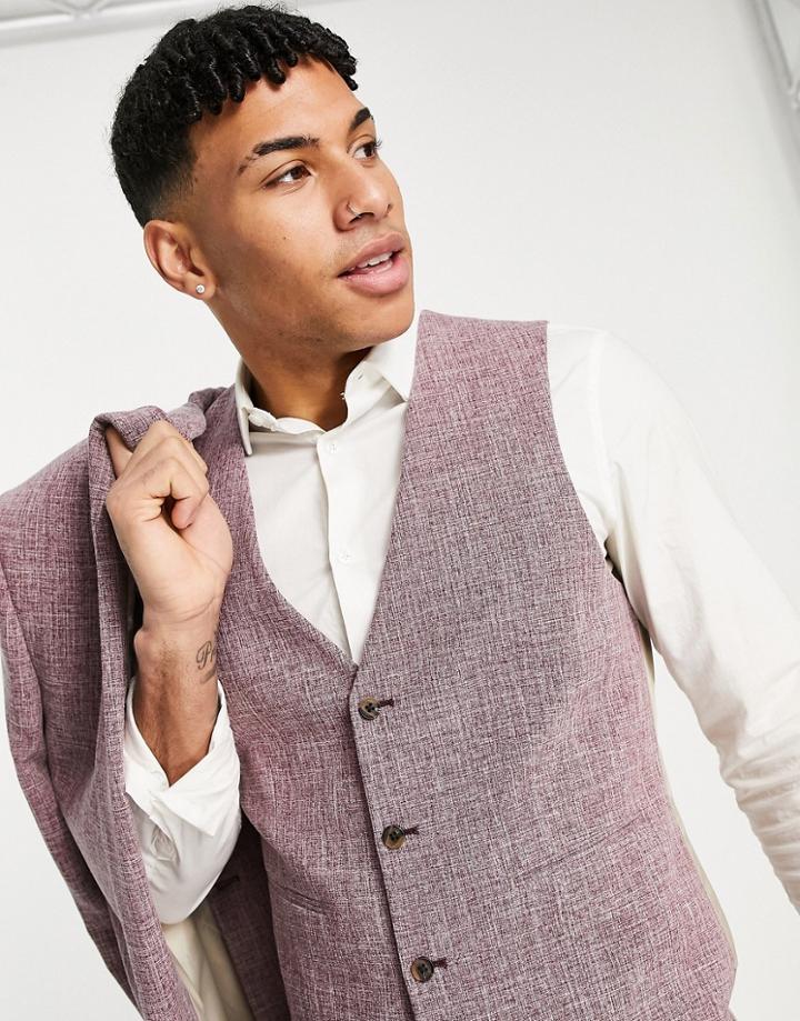 Asos Design Wedding Slim Suit Vest In Rust Crosshatch-red